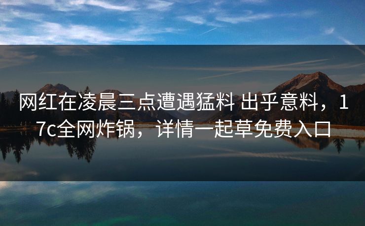 网红在凌晨三点遭遇猛料 出乎意料，17c全网炸锅，详情一起草免费入口